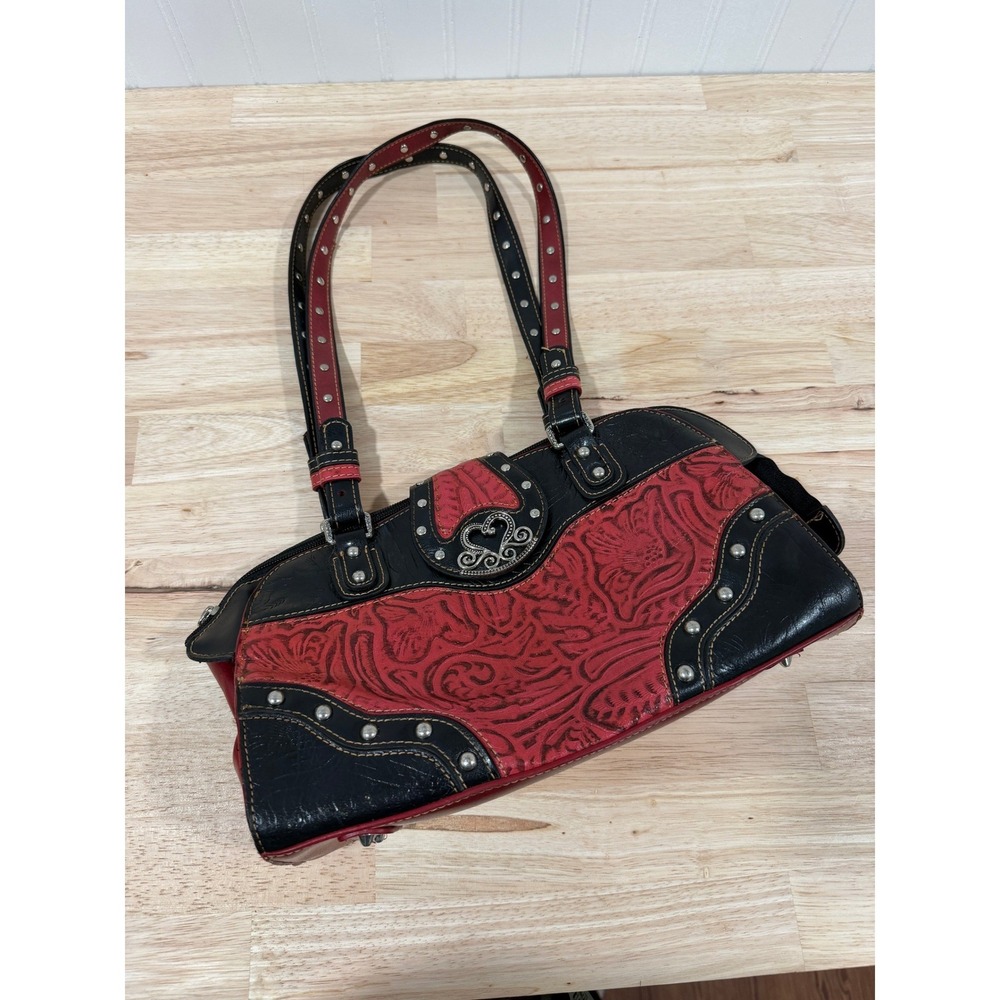 Western Shoulder Bag Embellishments Studs Red Black Y2K Purse Women Accessories